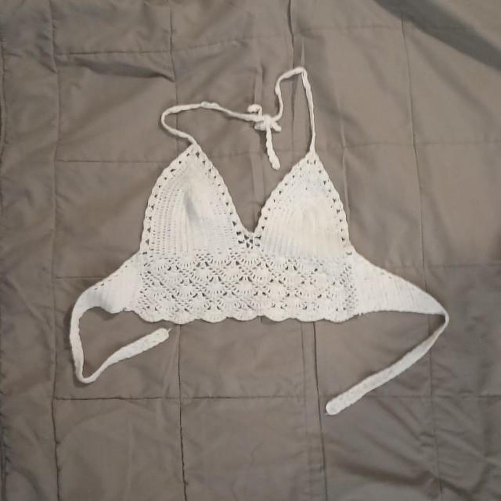 Lakhay's Collection Los Angeles Creme Crochet Halter Crop Boho Fairy Festival SM